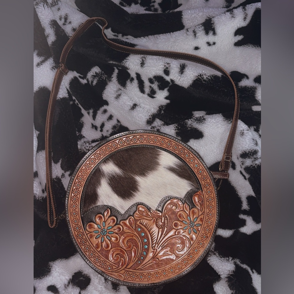 Myra Bag Brown and Cream Crossbody with Floral Design